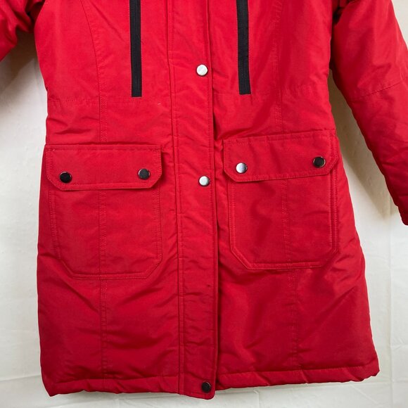 Steve Madden Girls sz L 16 Red Warm Winter Jacket Faux Fur Hood - Picture 3 of 8